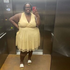 Torrid Shimmer Gold Sleeveless Mini Dress with Pockets & Waist Tie – Size 5 (5X)